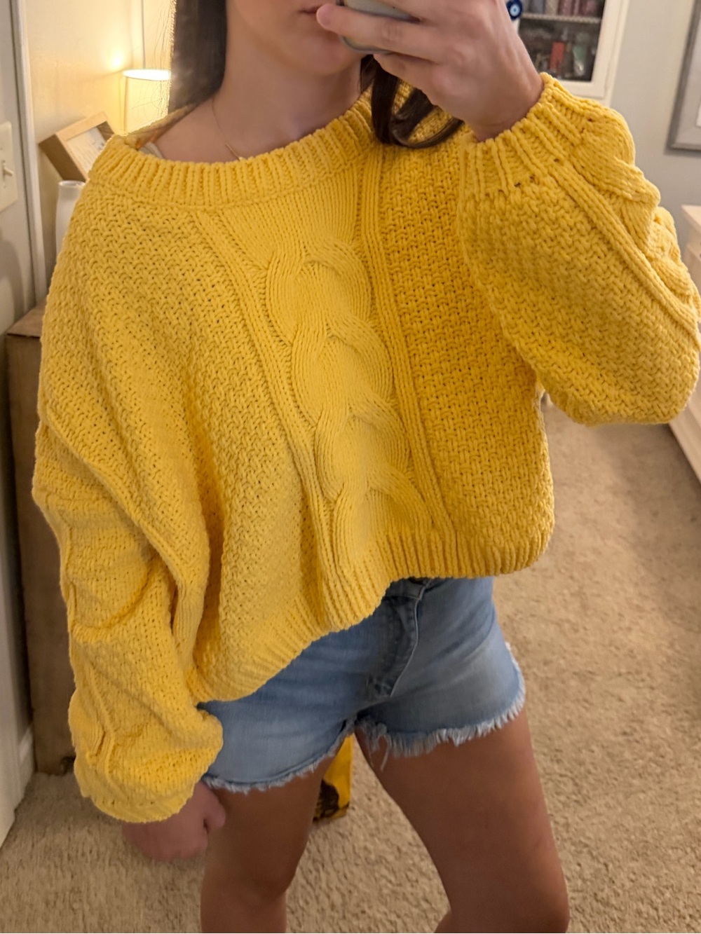 Sadie & Sage Bright Yellow Cable Knit Crewneck Sweater
